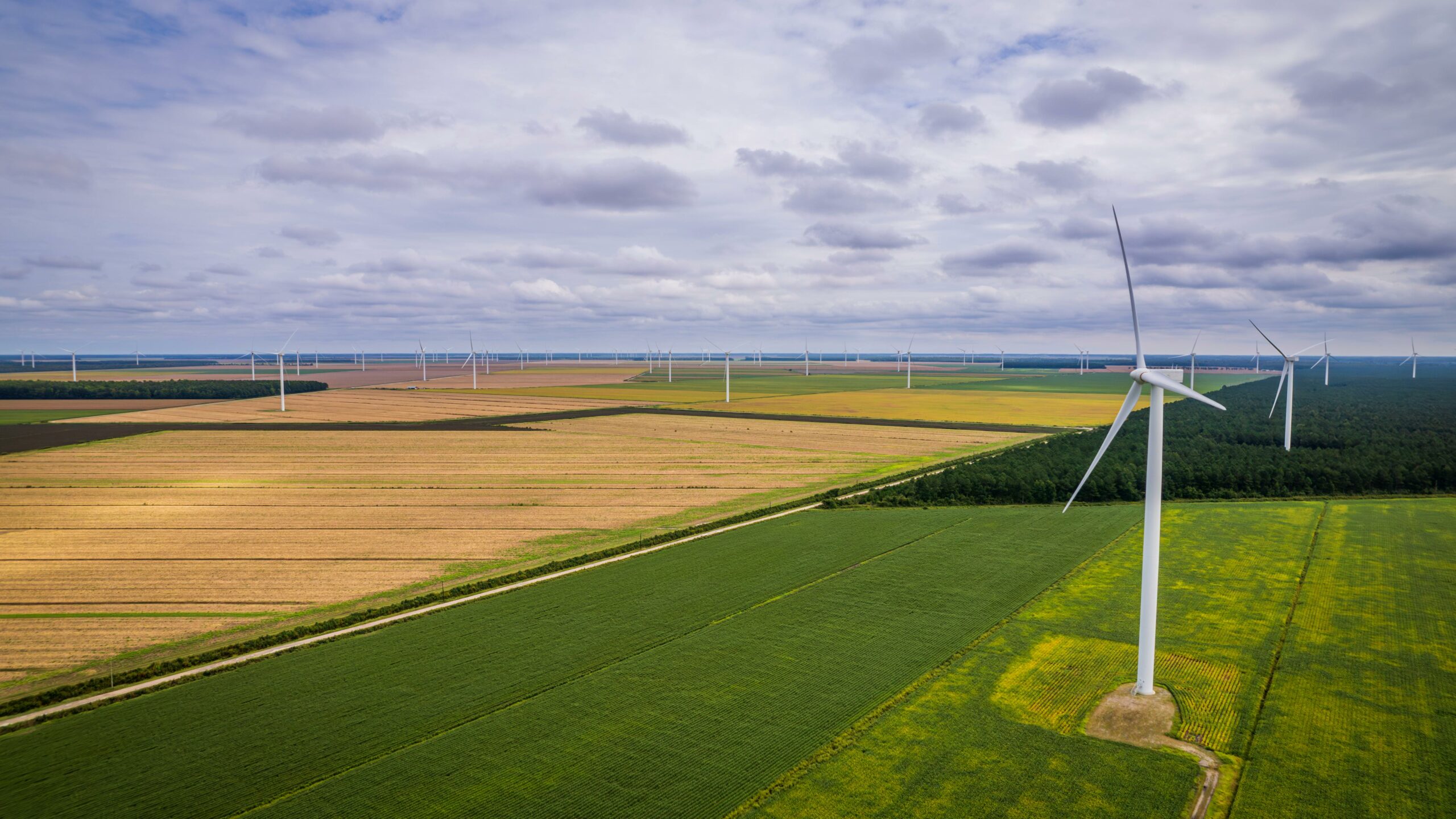 Image représentant des panneaux solaires et des éoliennes dans un paysage rural, symbolisant l'adoption des énergies renouvelables dans les pays en développement pour combler le déficit énergétique et réduire les émissions de gaz à effet de serre.